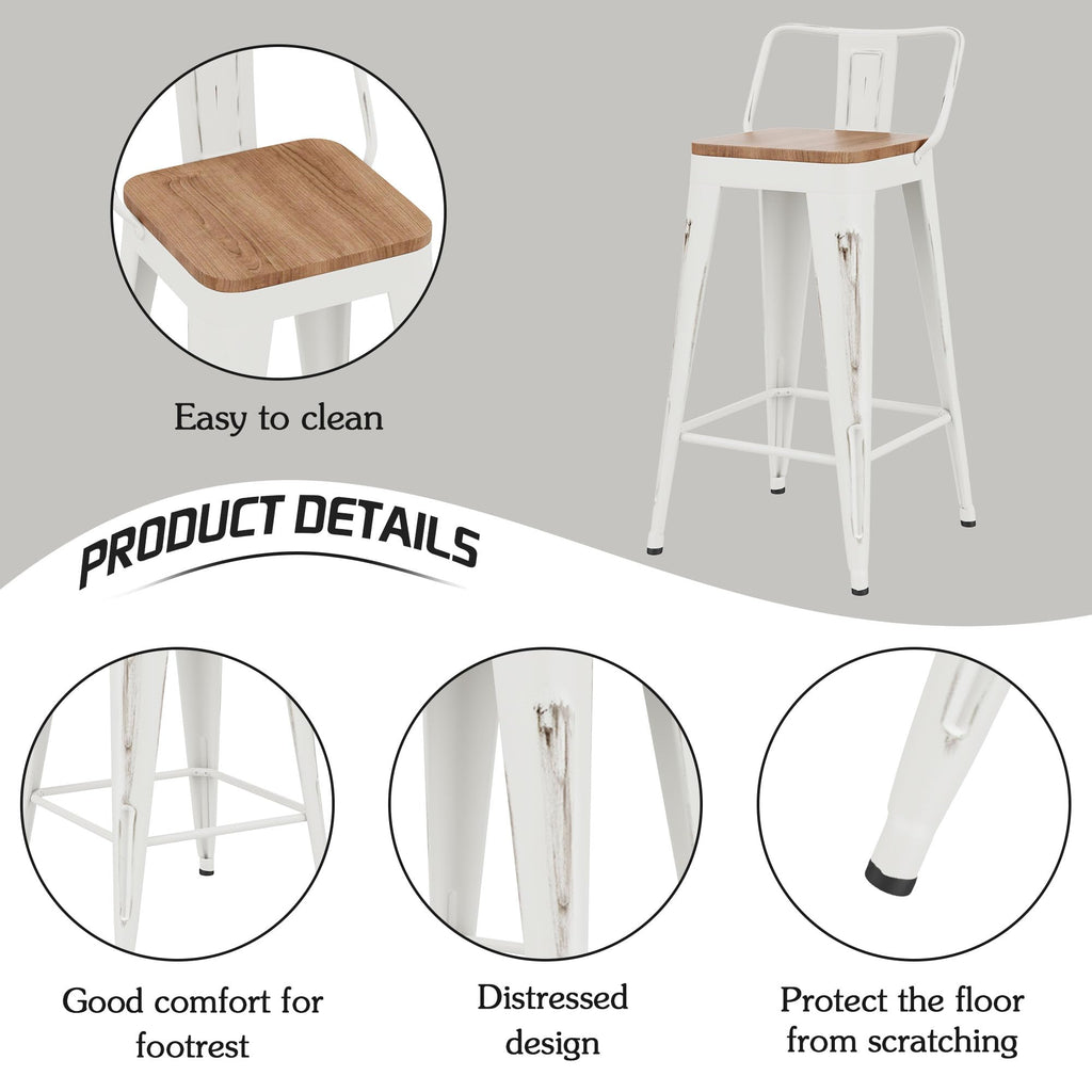 24" Barstools Set of 4 Counter Height Bar Stools Chair-Distressed White