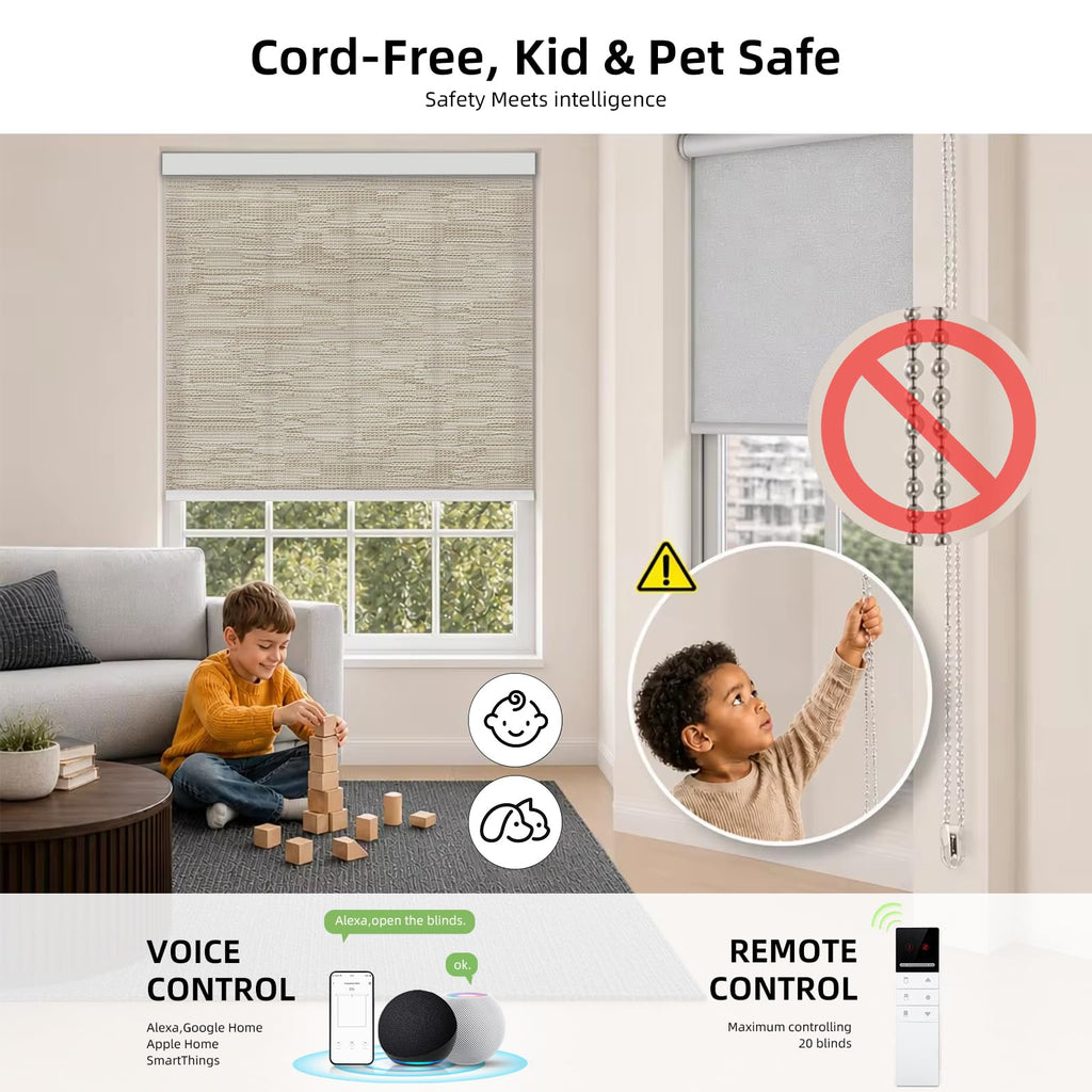 Motorized Light Filtering Blinds with Remote Light Khaki
