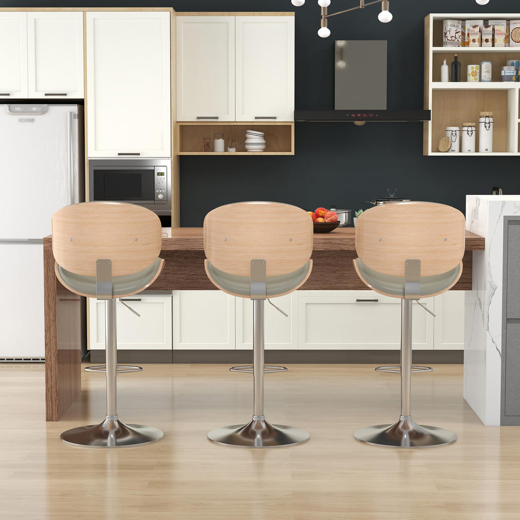 Bar Stools Swivel Bentwood Barstools, Set of 4, Gray PU