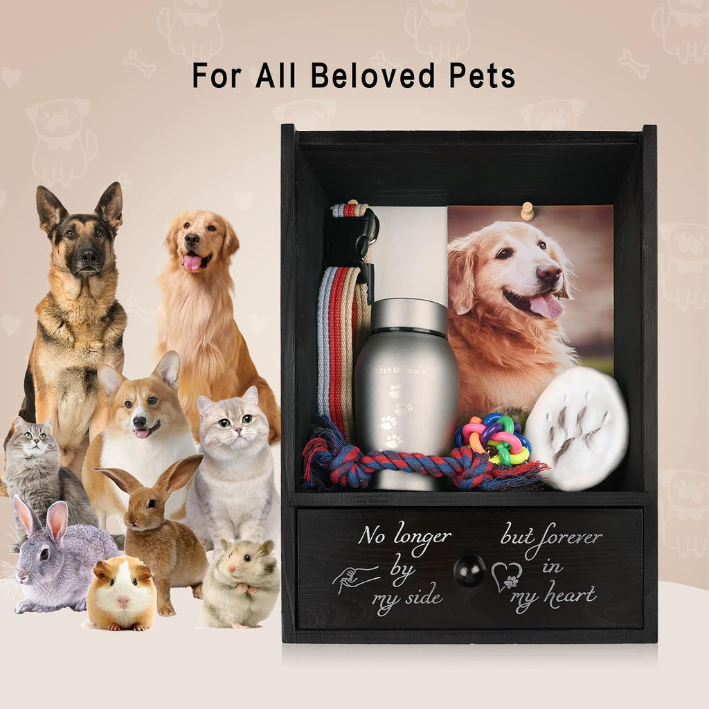 Pet Memorial Shadow Box 9.3x13 with Deep Drawer for Loss of Dog Gift Black