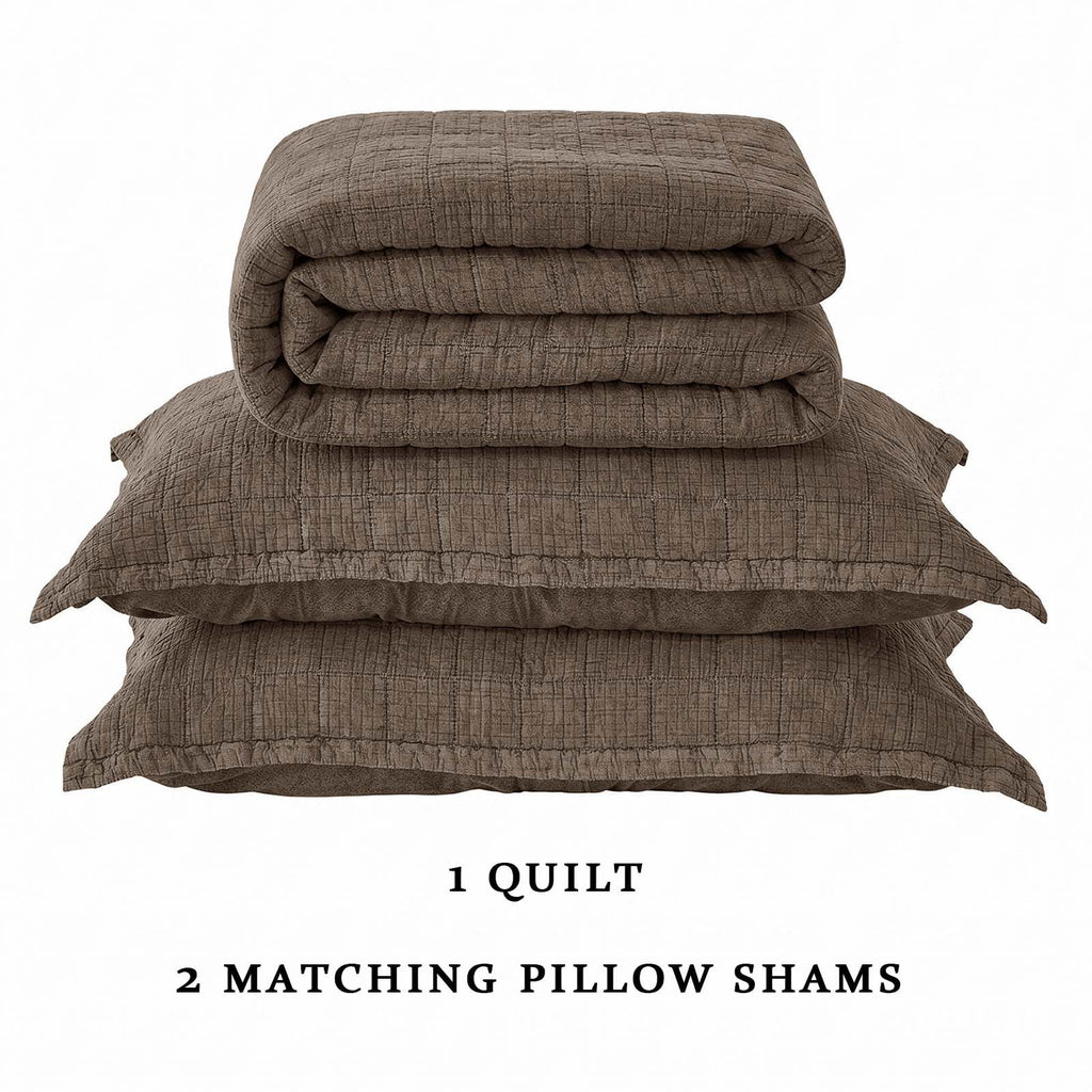 Natural Cotton Quilt 120x128 Breathable Waffle Coverlet Bedspread Sets 3-Piece with 2 Comfy