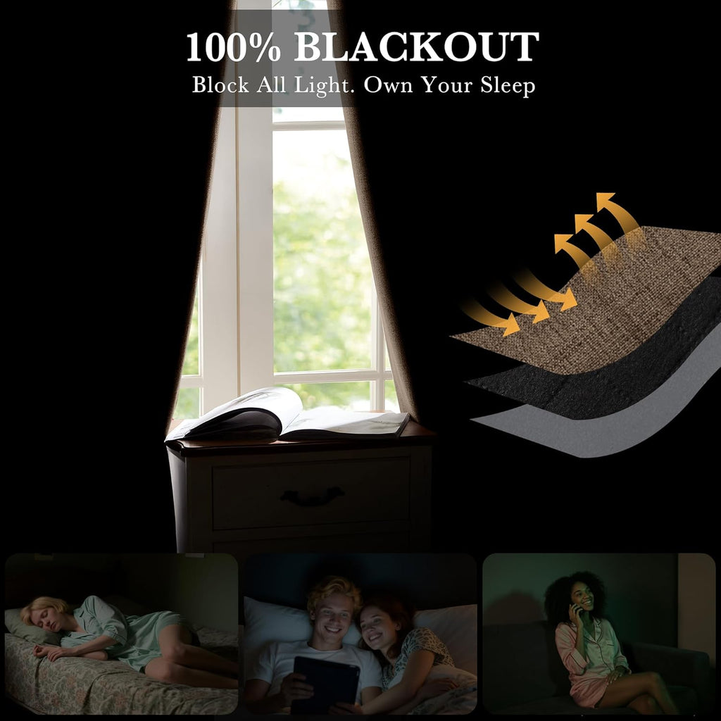 100% Blackout Polyester Textured Curtains (Set of 2 Panels) 90 Inch Long
