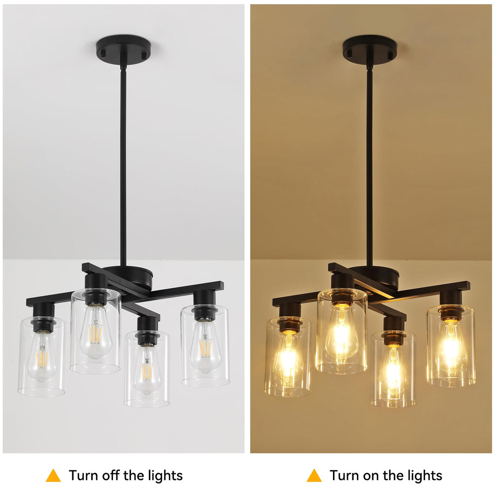 4-Light Modern Farmhouse Black Chandelier, Dining Room Light Fixture Over Table Adjustable Height Hanging Industrial