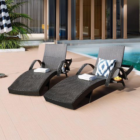 80'' Long Outdoor Wicker Chaise Lounge Chairs Set of 2