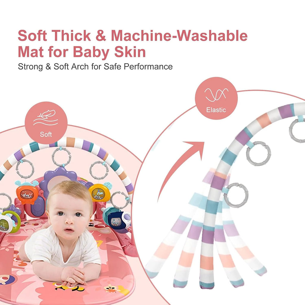 Gym Play Mat, Piano Kick and Play Lights and Music Tummy Time Toys Infant Musical Activity Gym Mat for Visual