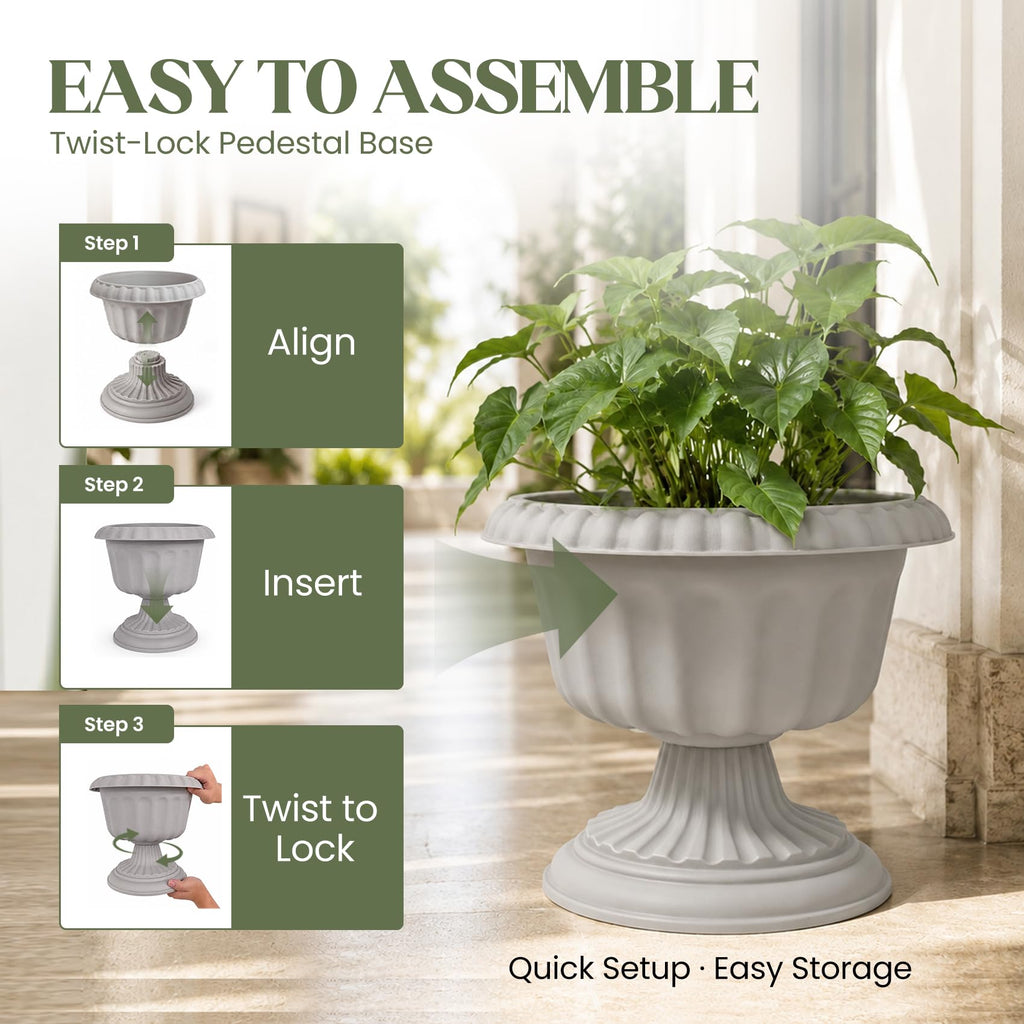 10 Inch Outdoor Urn Planters, 4 Pack Plastic Pedestal Pots