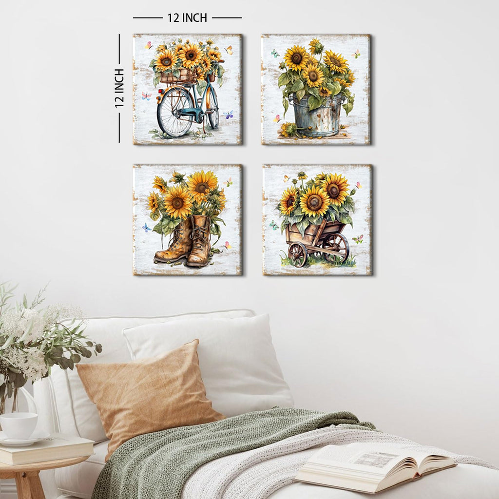 Rustic Sunflower Wall Art Farmhouse Bicycle Boots Truck Sunflower Picture Cowboy Wall Decor Vintage Country