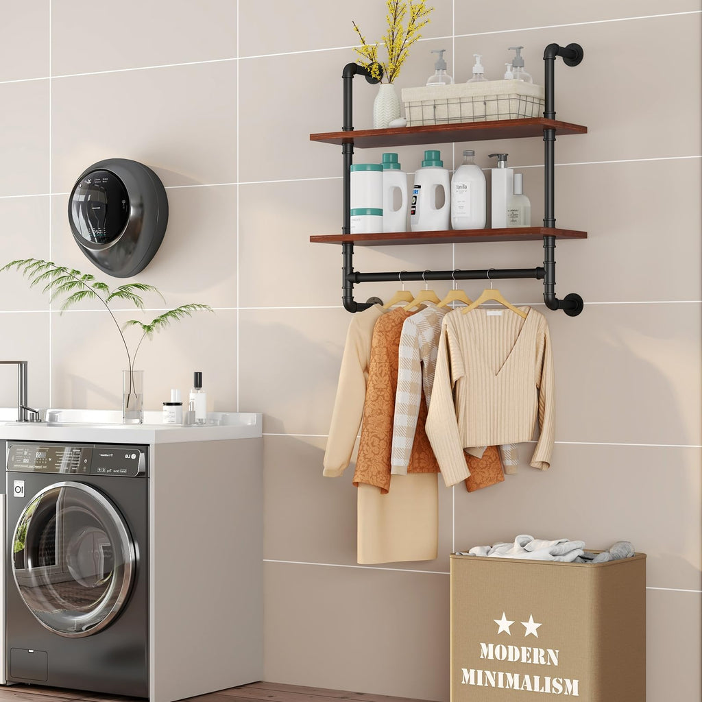 Industrial Pipe Shelving Wall Mounted, Pipe Shelves with Planks(2 Tier 24In)