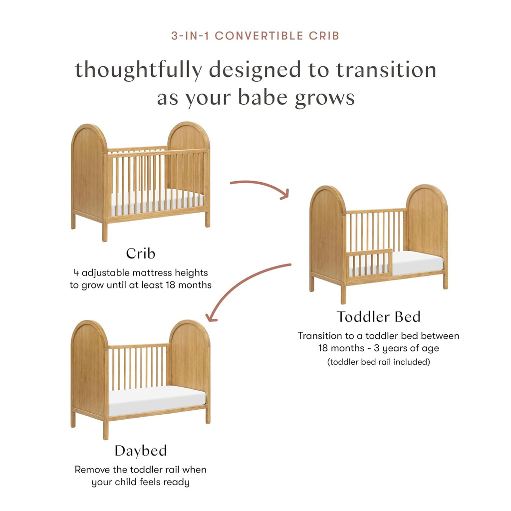 Bondi 3-in-1 Convertible Baby Crib - GREENGUARD Gold Certified - Easy to Assemble Convertible Crib to Toddler Bed &