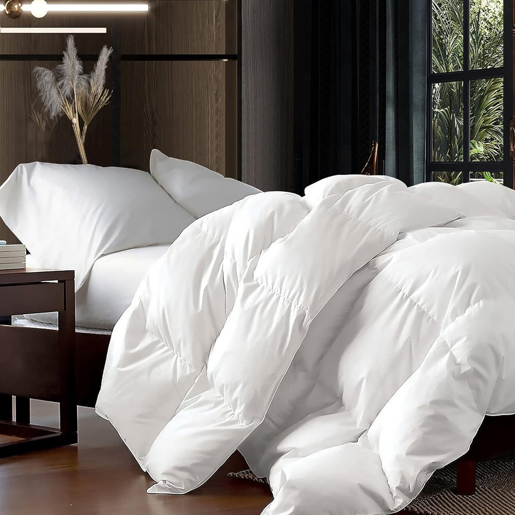 Luxurious King/California King Goose Down Comforter, Unique White Solid, 600 Thread Count, 100% Egyp