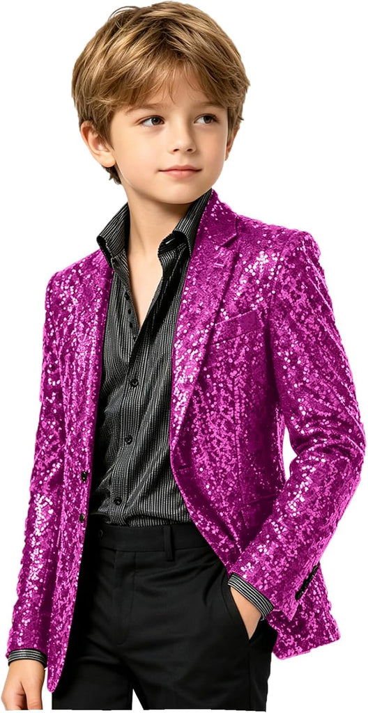 Boys Sequin Blazer Sparkle Suit Jacket Shiny Party Formal Tuxedo Coat