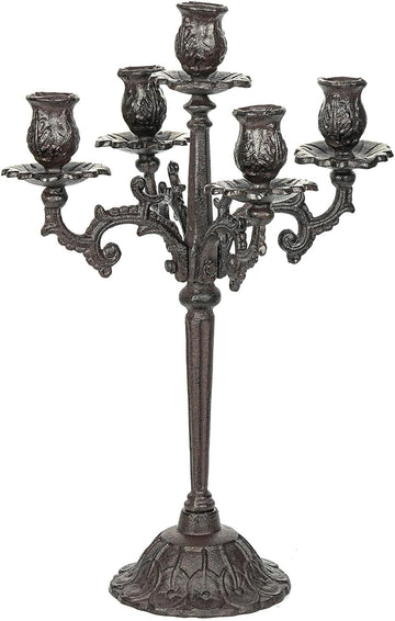Heavy Duty Cast Iron Candlestick Holders - Handcrafted Vintage Candelabra - 17Inch Tall & 5 Arms Candle Holders