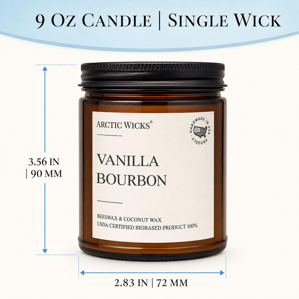 Vanilla Bourbon Candle, 9oz Coconut Beeswax, Non-Toxic