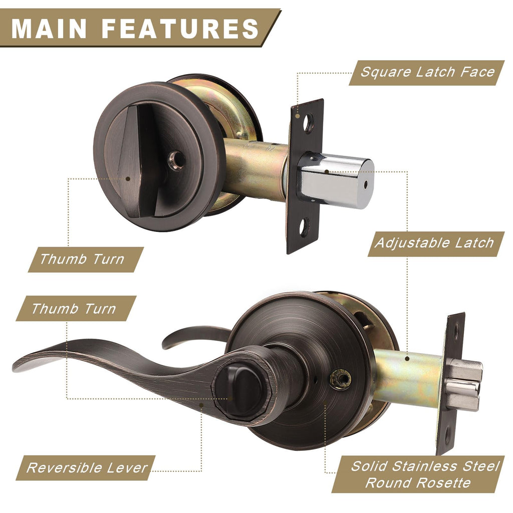 1 Pack Front Door Lockset with Single Cylinder Deadbolt, Oil Rubbed Bronze Door Lever Deadbolt Keyed Front Door Lock