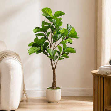 Artificial Fiddle Leaf Fig Tree, Lifelike Faux Fig Plant Indoor Decor 4.4FT