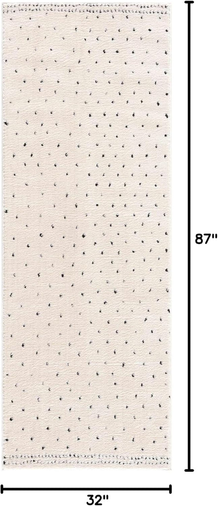 Julie Hallway, Kitchen Runner Rug - Polka Dot Border - Contemporary Minimalist Modern Scandinavian Farmhouse - High