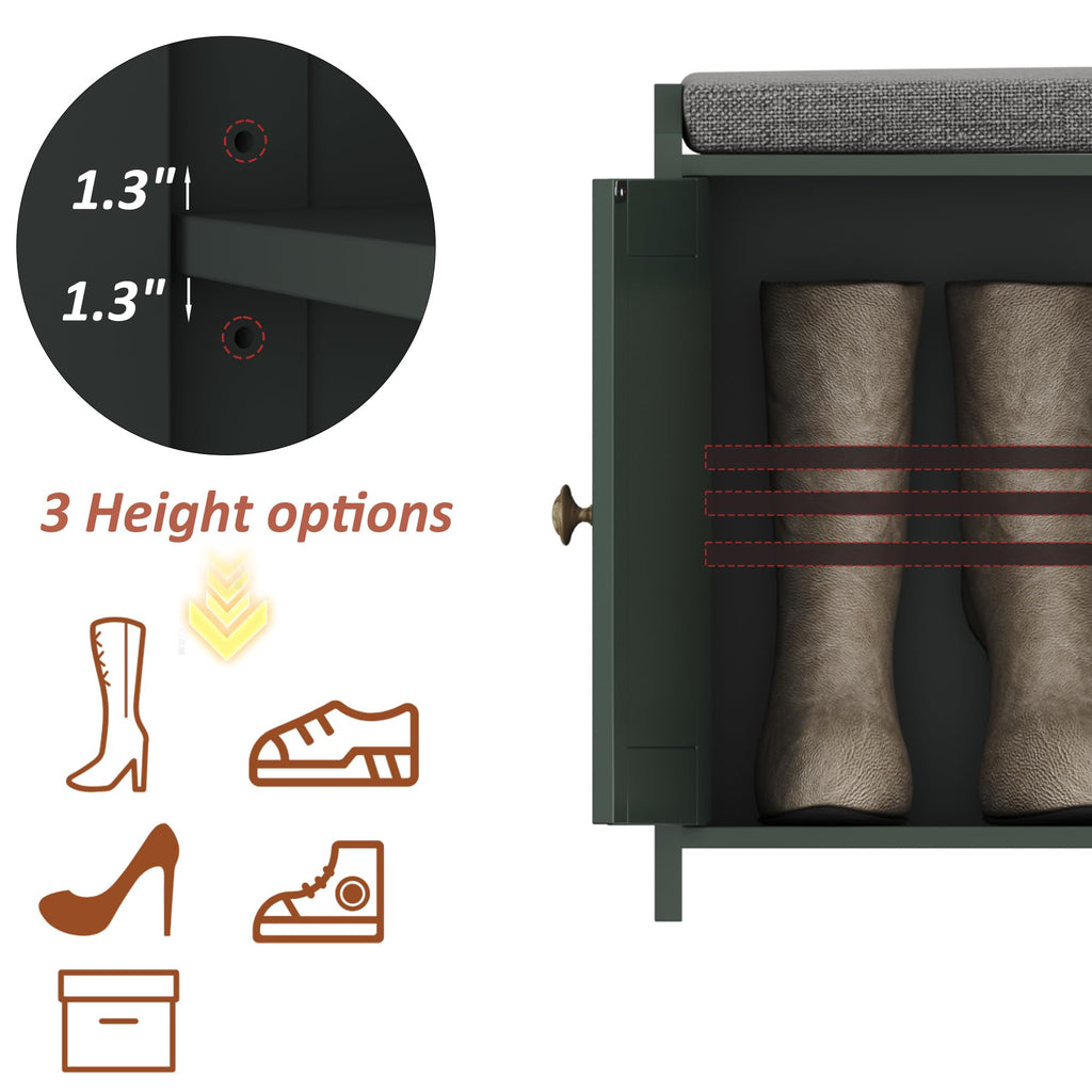 48.4" Shoe Storage Bench with Cushion, Entryway Bench with Paddded Seat, 2-Tier Shoe Cabinet Bench with Adjustable