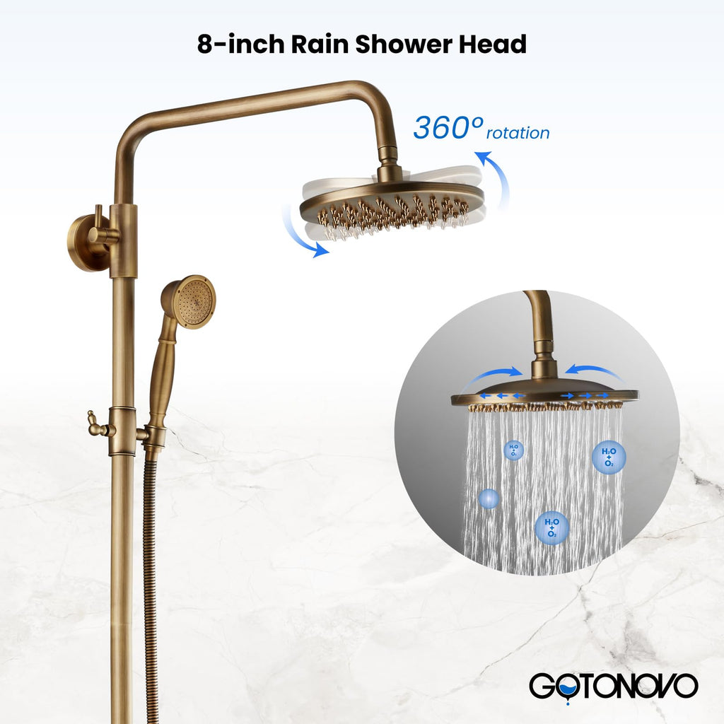 Exposed Shower System 8'' Head with Handheld Antique Brass