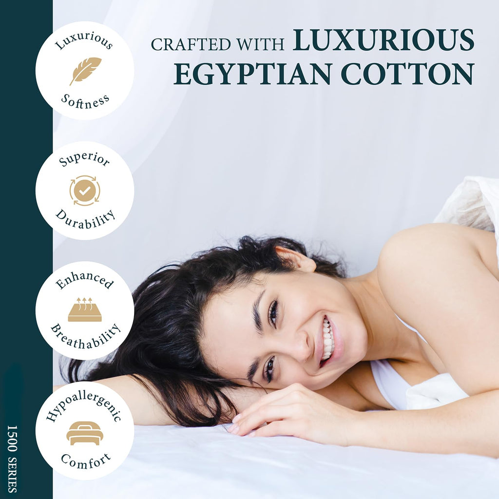 1500 Series Egyptian Cotton Queen Sheets Set, Sateen