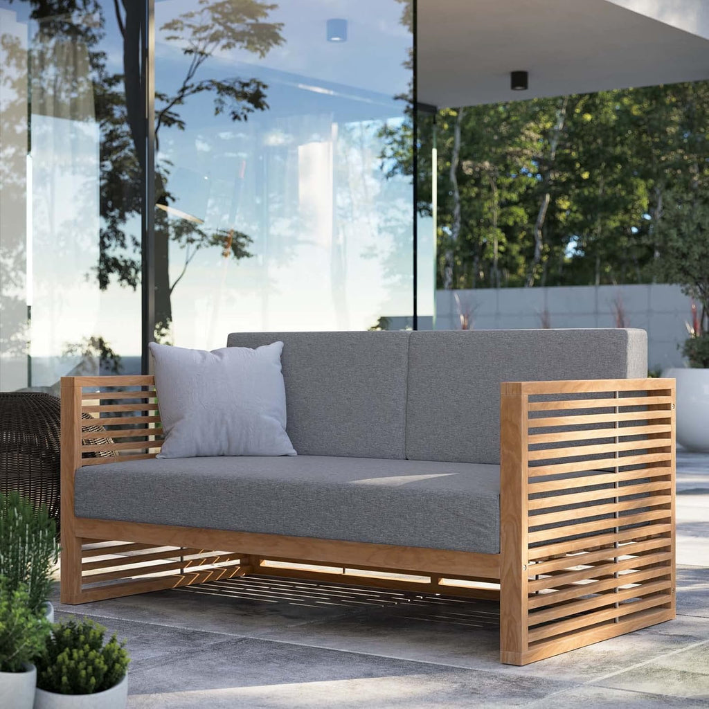 Carlsbad Outdoor Patio Teak Wood Loveseat in Natural Gray