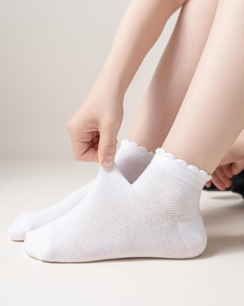 Girls White Ruffle Socks School Uniform Kids Cotton Ankle Dress