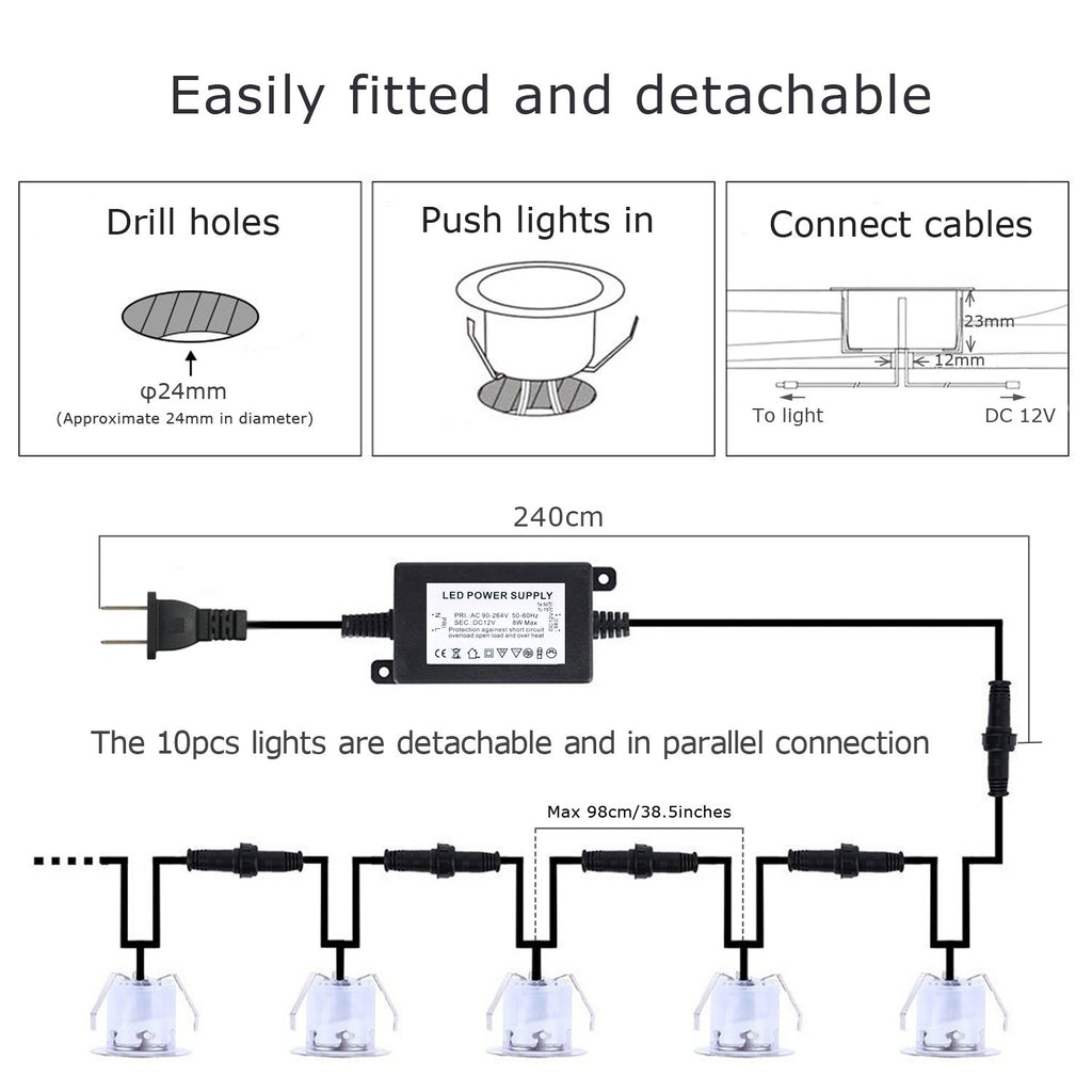 LED Deck Lights Kit 12V Low Voltage Waterproof IP67 Warm White Recessed Deck Lighting In Ground Light for Step Stair