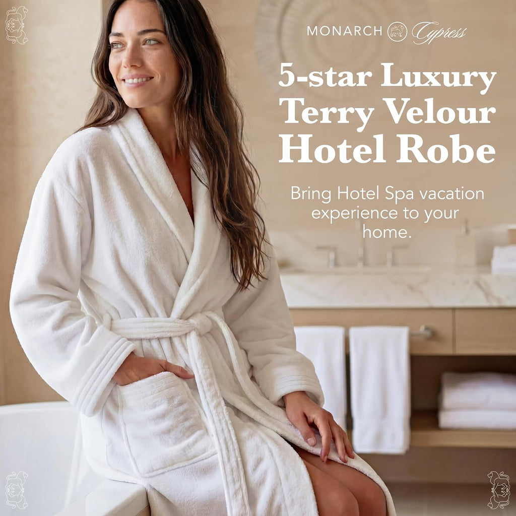 Cotton Terry Velour Bath Robe Self-Tie Belt for Men or Women | Absorbent Inside, Smooth Outside, Generously Sized