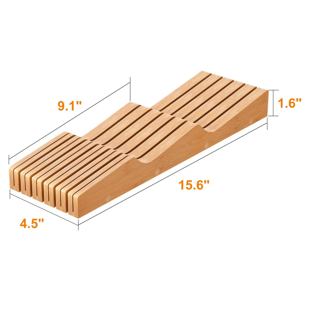 In-Drawer Knife Block Organizer - Bamboo Wood Drawer Knife Organizer-Protecting Knife Organizer Block (Not Included)