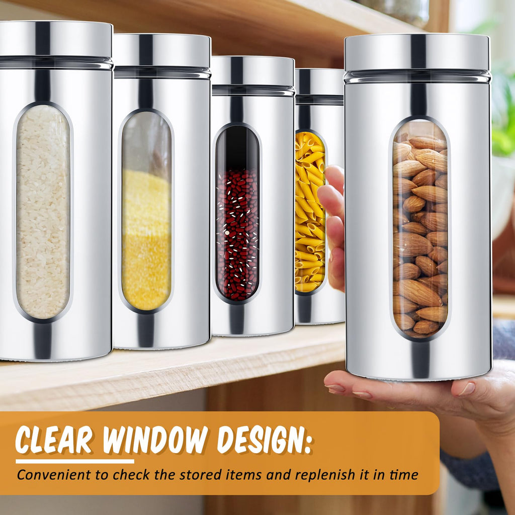 9 Pack 44 oz Airtight Stainless Steel Kitchen Canisters, Silver