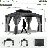 10' X 14' Hardtop Gazebo with Drainage System, Aluminum Outdoor Gazebo with Galvanized Steel Double Roof