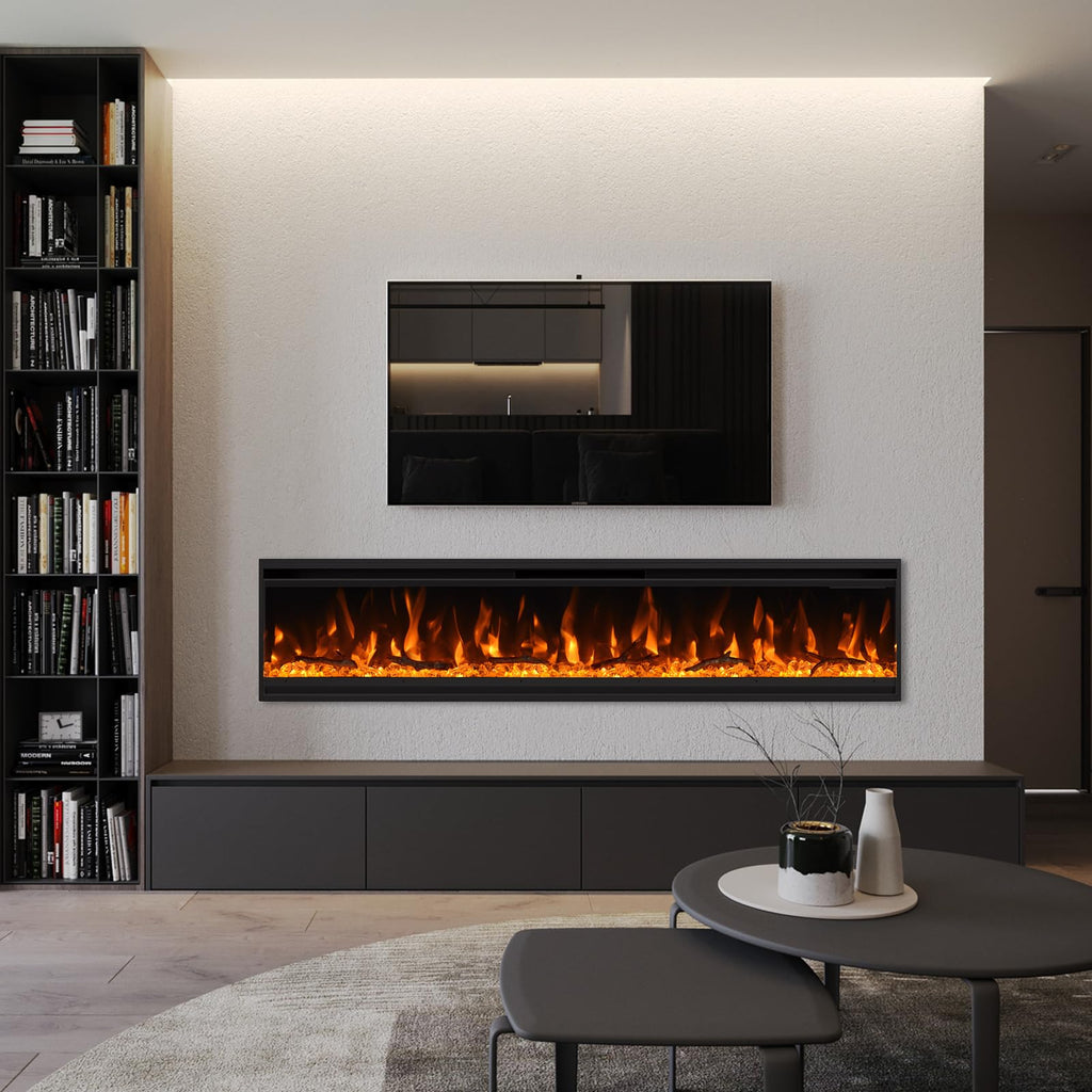 30 inch Electric Fireplace, 4.3" Ultra-Thin Electric Fireplace Inserts, Ultra-Narrow Frame, Wall Mounted and Recessed