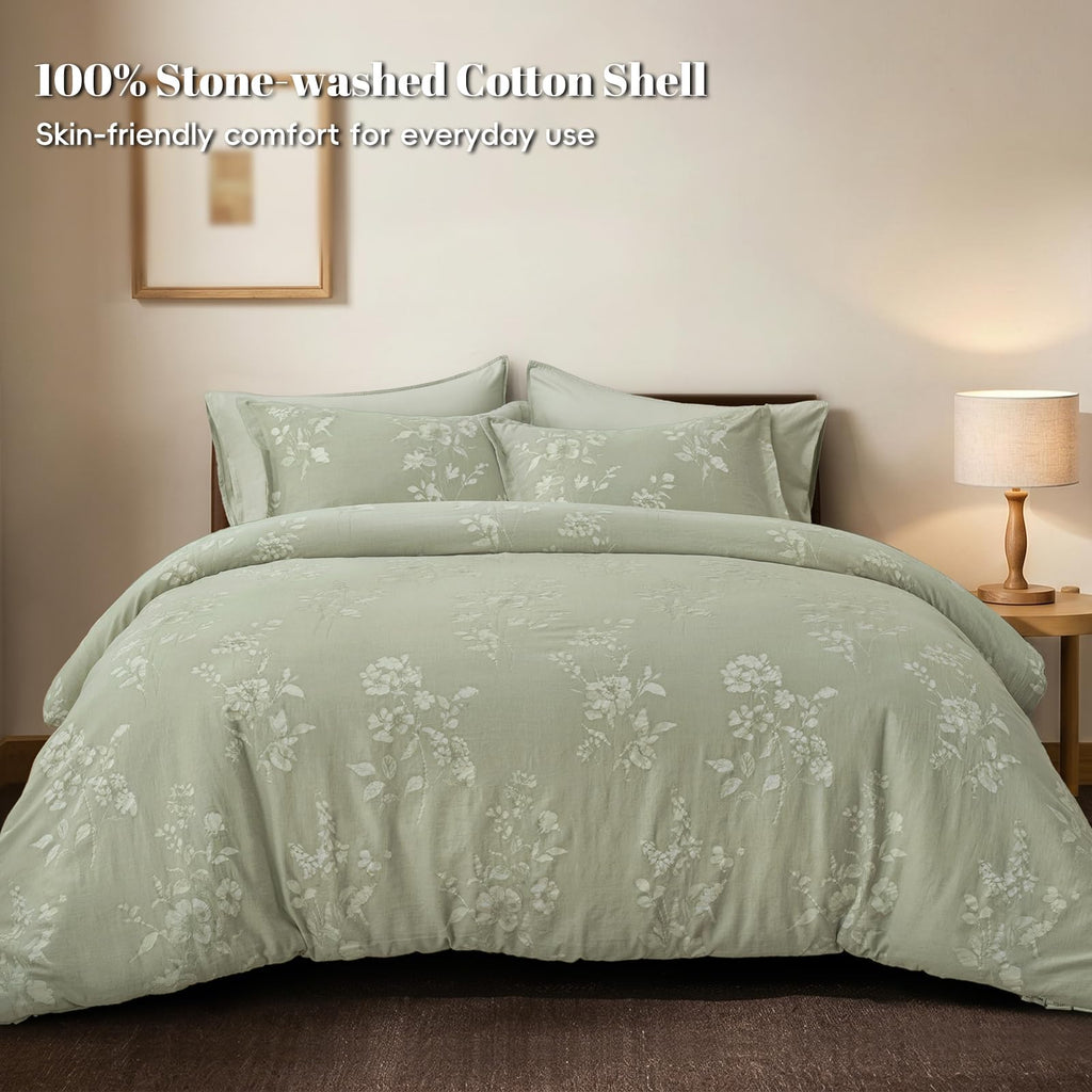 Cotton Jacquard Comforter Set, Soft Breathable, Dusty Sage