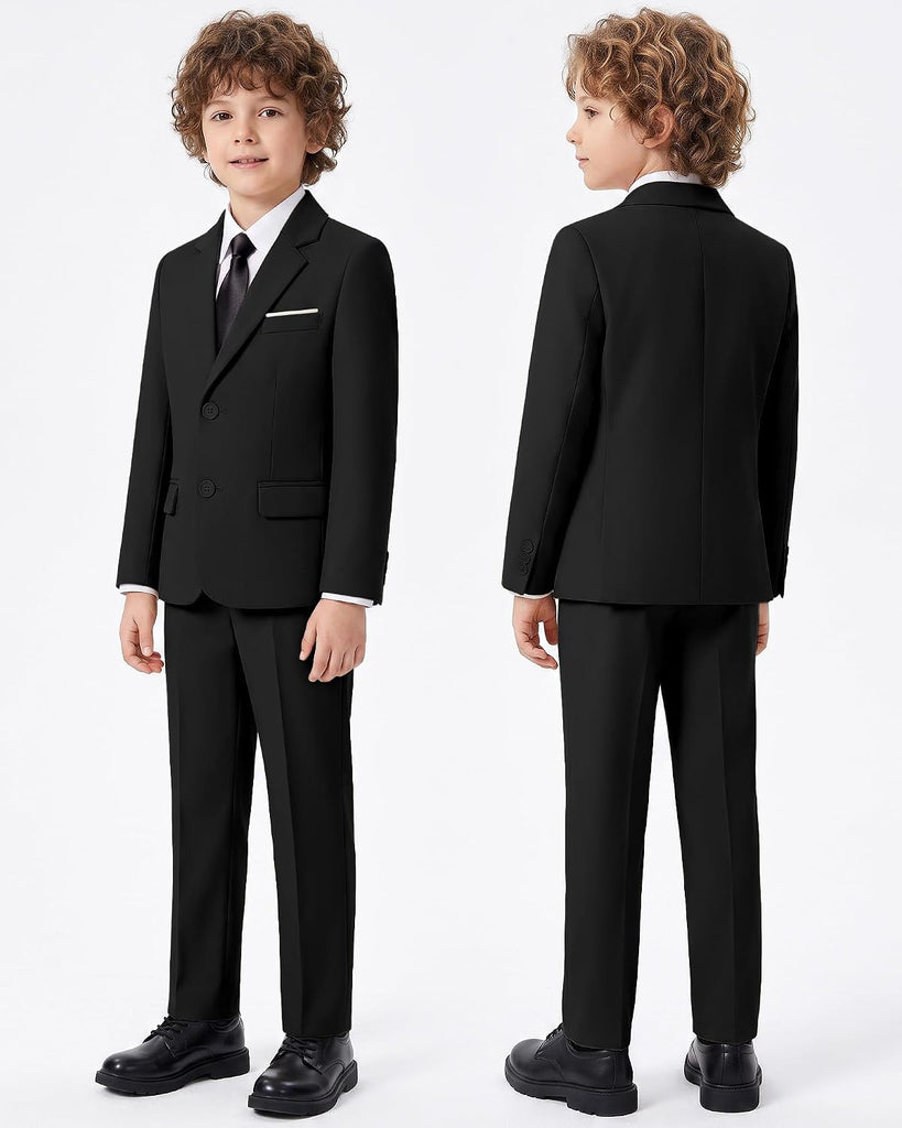 Boys' Formal Slim Fit Suit,5 Piece Suit Set,Jacket,Adjustable Waist Pants,Dress Shirt,Ties