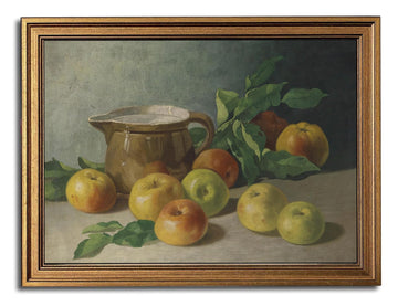 Harvest Apples Still Life Vintage Gold Framed Wall Art 16x24 inch