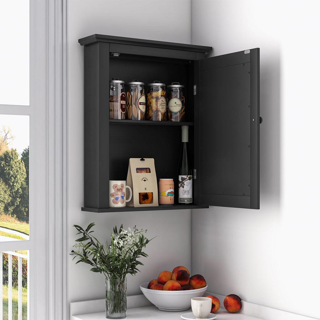 Black Medicine Cabinet Wall Mounted with Mirror Adjustable Storage