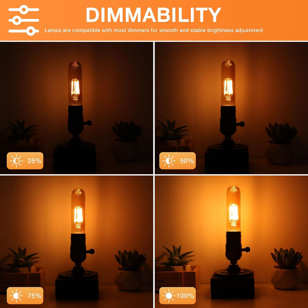 E26 T10 LED Bulb 4W Equivalent 40W 2200K Amber Warm White 2 Pack
