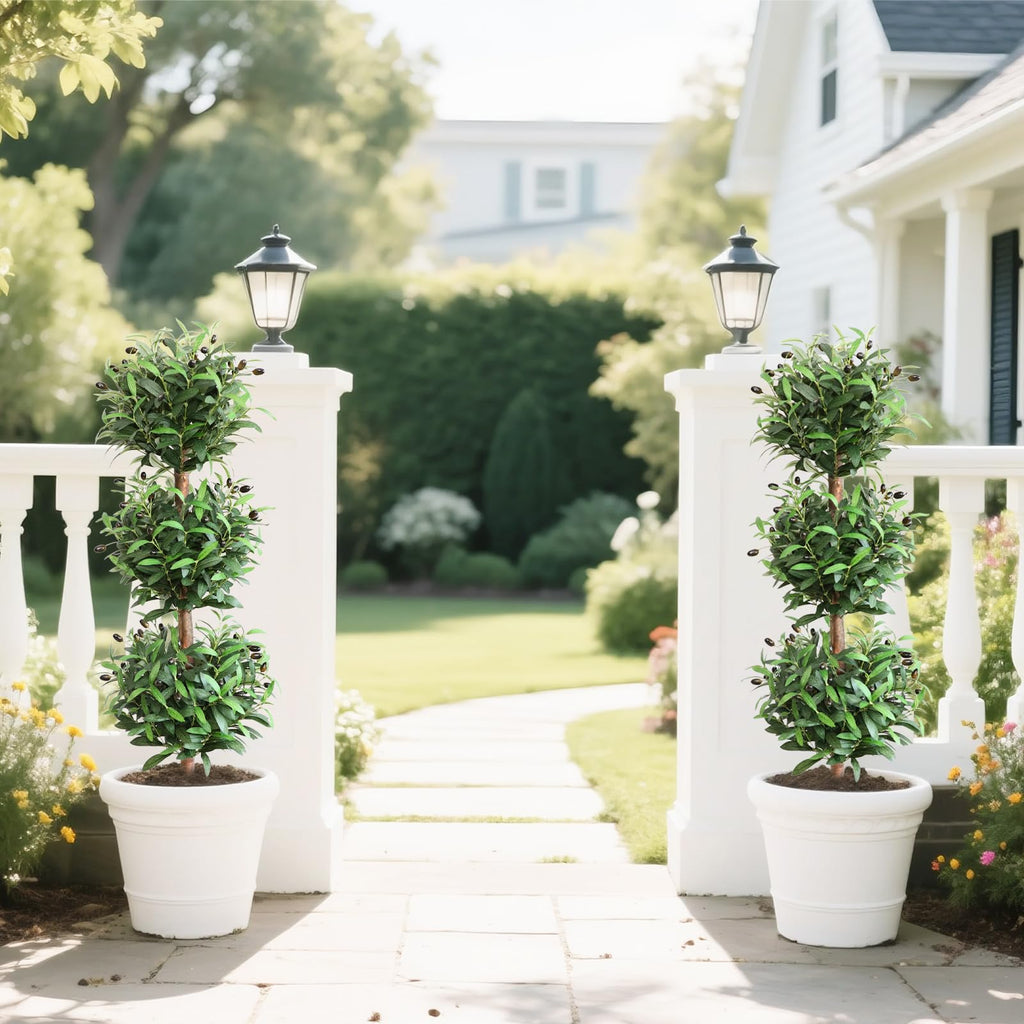 Artificial Olive Triple Ball Topiary Trees, 4FT Faux Olive Topiary Tree, 47 Inch Fake Potted Plants for Indoor Porch