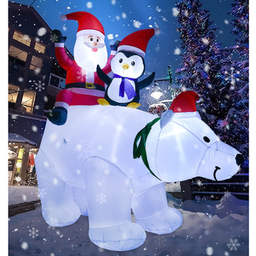 7FT Lighted Christmas Inflatable Polar Bear with Santa Claus and Penguine Christmas Decoration for Christmas Party