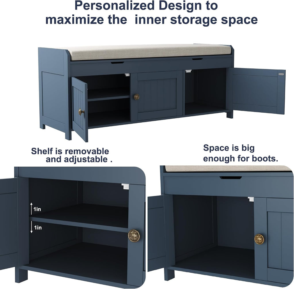 41.3" Shoe Bench with Lift Top Storage, Entryway Bench with Cushioned Seat, Wooden End of Bed Bench, Shoe Cabinet