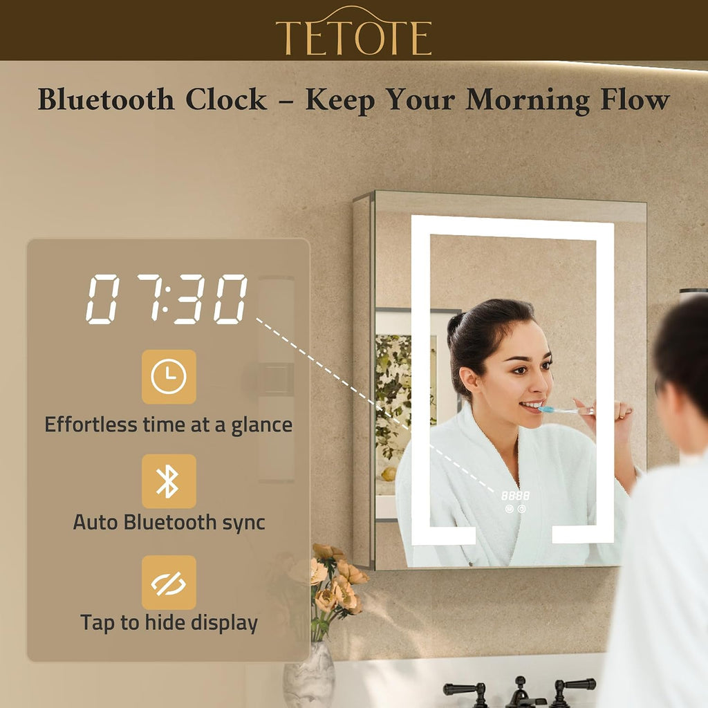 LED Lighted Medicine Cabinet with Lights 30 x 26 Recessed or Surface Mount Cabinet Mirror Wall, 2 Door Tempered Glass