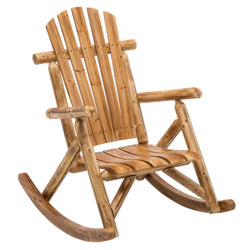 Wooden Rocking Chair Log Outdoor Rocker Outside Patio Lawn Furniture Living Room Porch Comfy Beach Balcony, Heavy