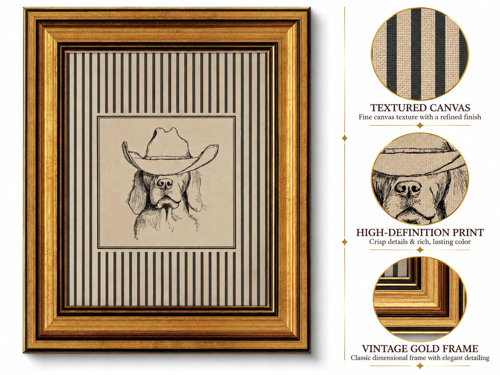 Cowboy Dog Framed Wall Art Western Dog Wall Decor 16×24 In