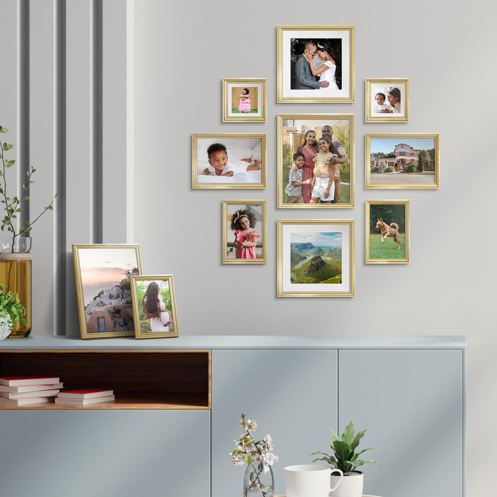 8x8 Picture Frames with 6x6 Mat, Gold, 6 Pack, Contemporary, Inspirations
