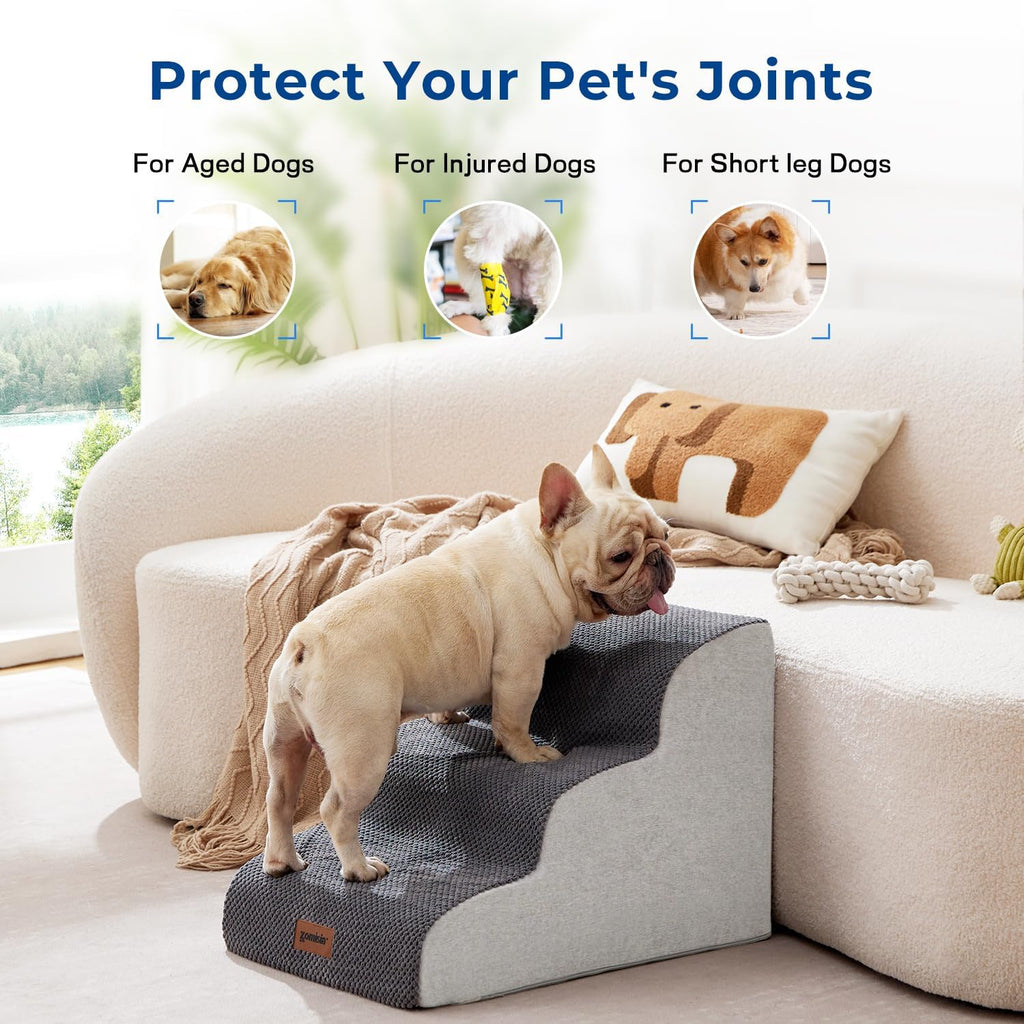 Dog Stairs for High Beds - Pet Stairs Ramp for Couch, 35D Foam Dog Steps for Small to Large Pets, with Non-Slip