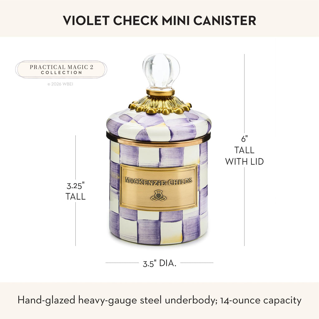 Enamel Canister, Mini, Purple-and-White Violet Check