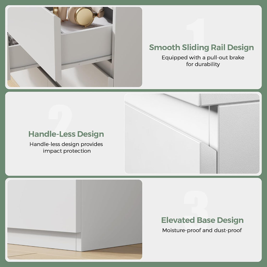White 9 Drawer Dresser ,Modern Wood Dressers & Chest of Drawers with No-Handle Design, Long Dressers for Closet