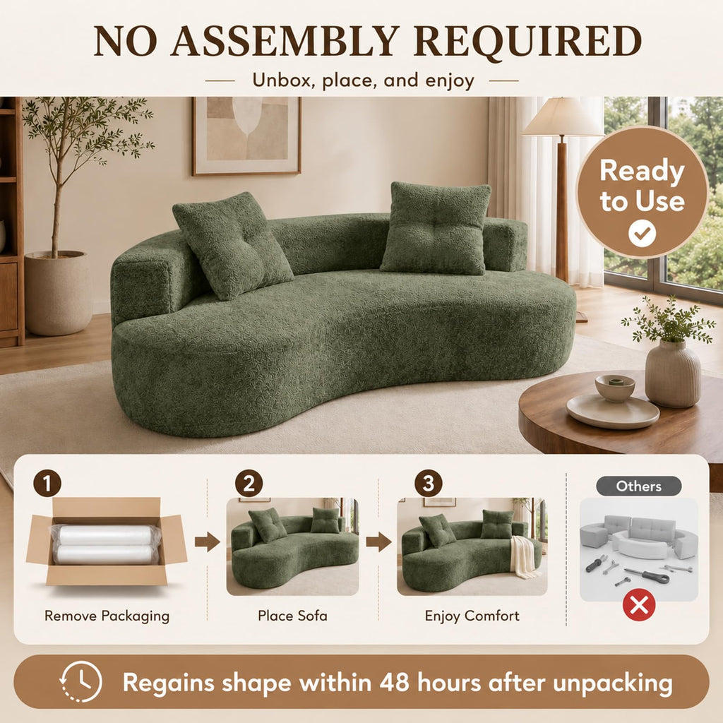 Luxury 80" Curved Loveseat, Chenille Curved Couch with 2 Big Pillows & Extra Wide Armrests, Comfy Upholstered