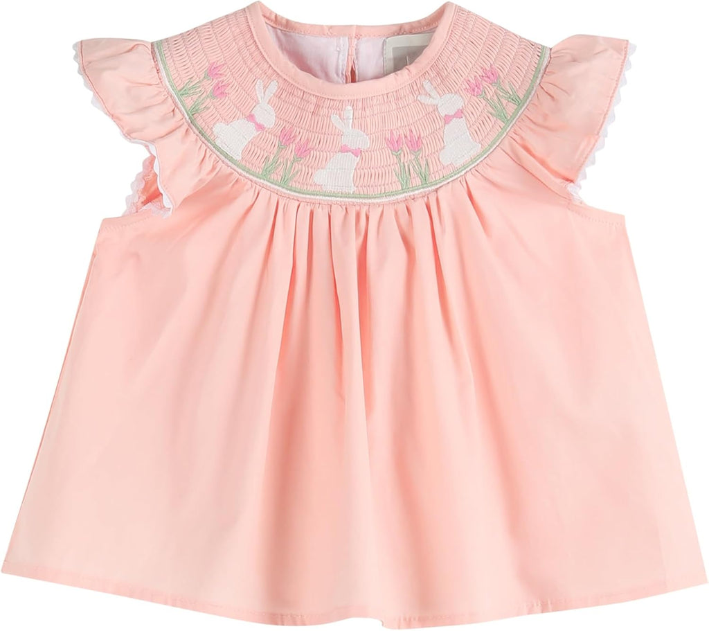 Girls Baby and Toddler Bunny Smocked Top and Bloomer Set - 2pc Cotton Spring Summer Outfit