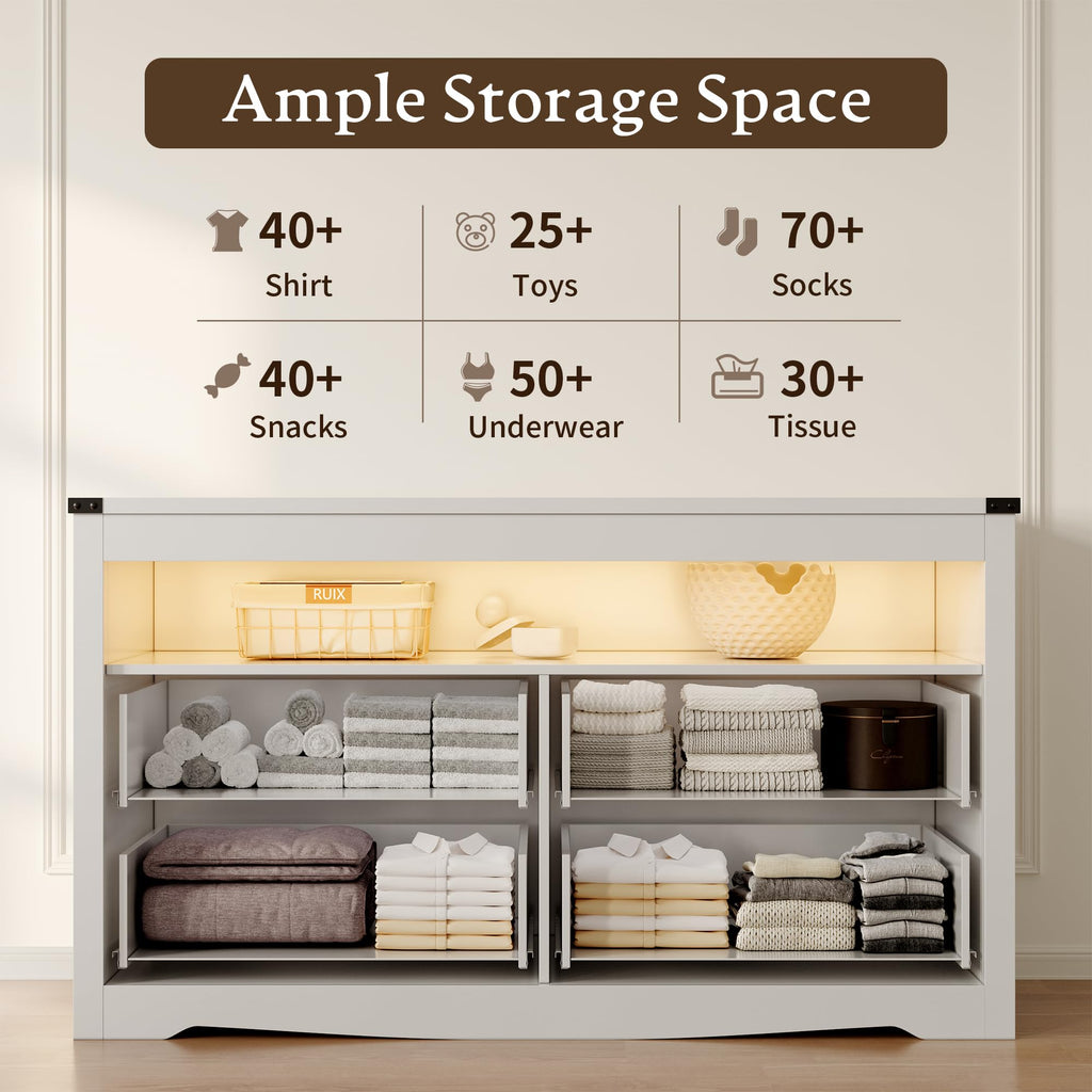 With LED Lights, 4-Drawer White Chest of Drawers