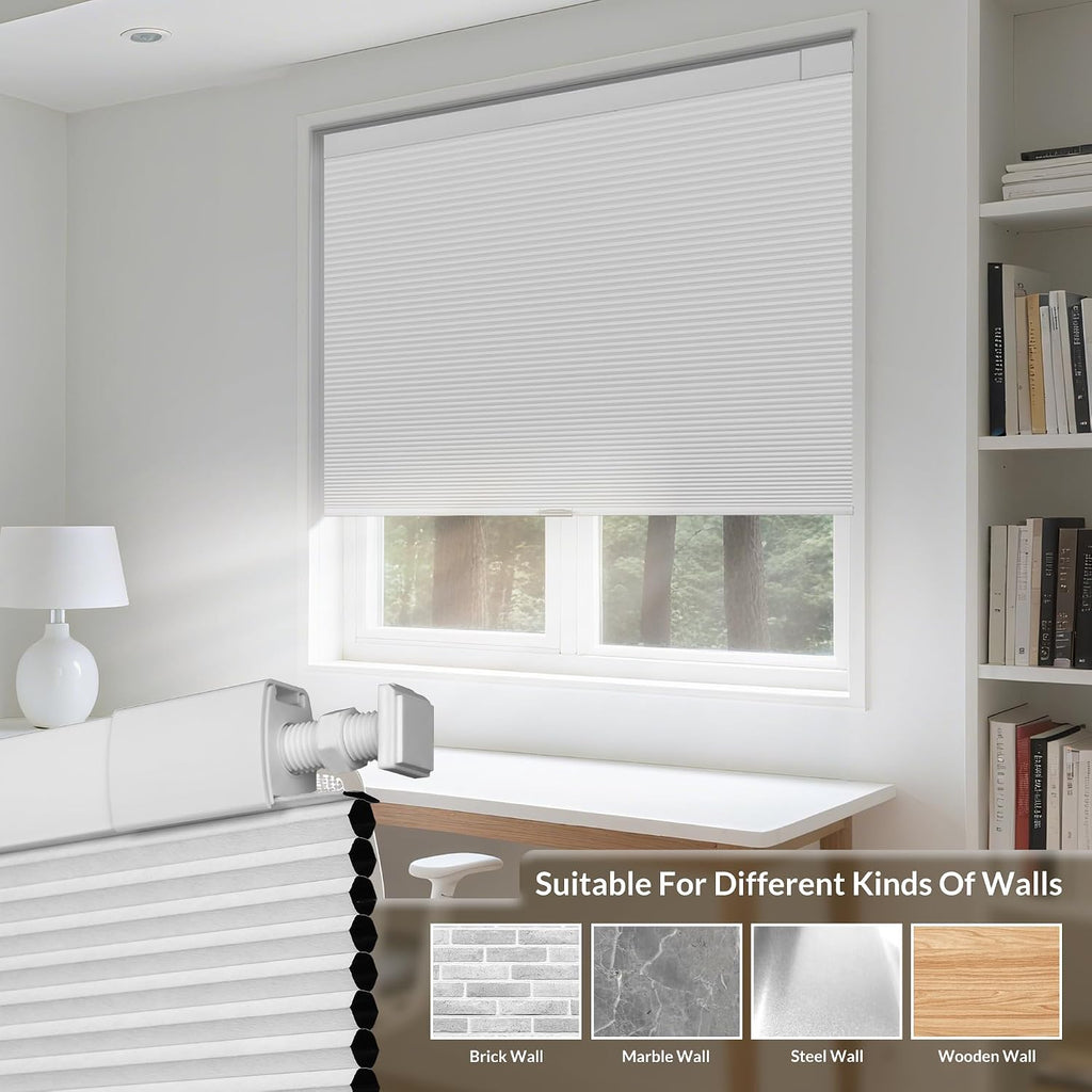 No Drill Blinds for Windows Blackout Cellular Shades Cordless No Tools Honeycomb Blinds Pull Down Easy Install, Beige